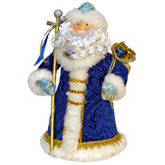 Упаковка Дед мороз в темно-синем с голыбуми рукавичками и керамич. лицом